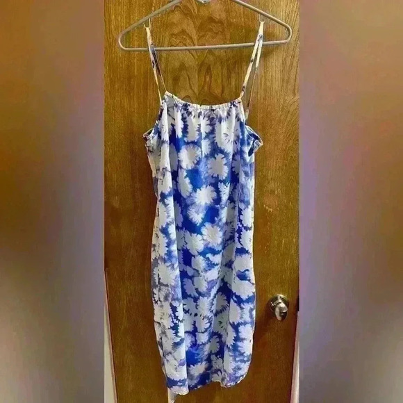 Calvin Klein Jeans White & Blue Floral Dress String Straps Size 8 Asymmetrical - Picture 1 of 13